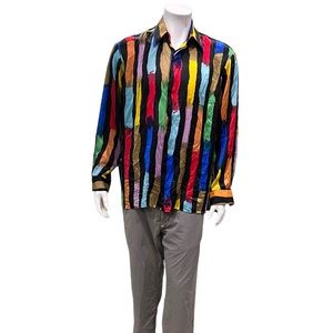 Gemelli Mens Striped Multicolor Silk Button Shirt